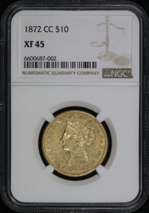 Obverse of this 1872-CC Liberty Head $10 NGC XF-45