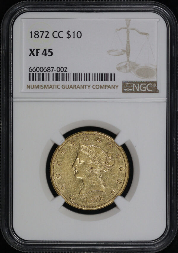Obverse of this 1872-CC Liberty Head $10 NGC XF-45