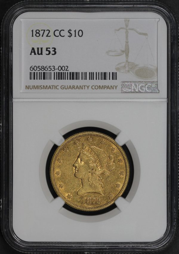 Obverse of this 1872-CC Liberty Head $10 NGC AU-53