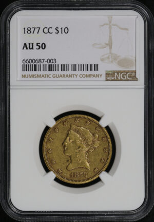 Obverse of this 1877-CC Liberty Head $10 NGC AU-50