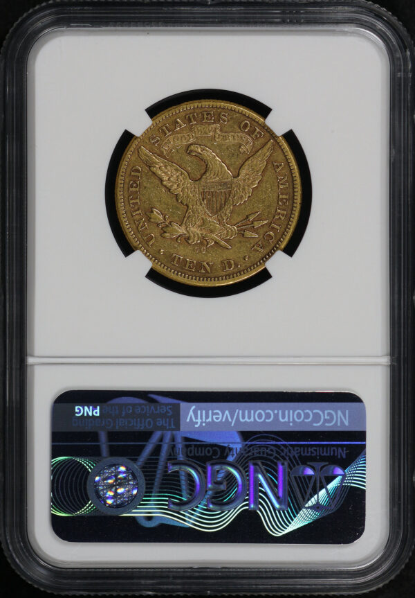 Reverse of this 1877-CC Liberty Head $10 NGC AU-50
