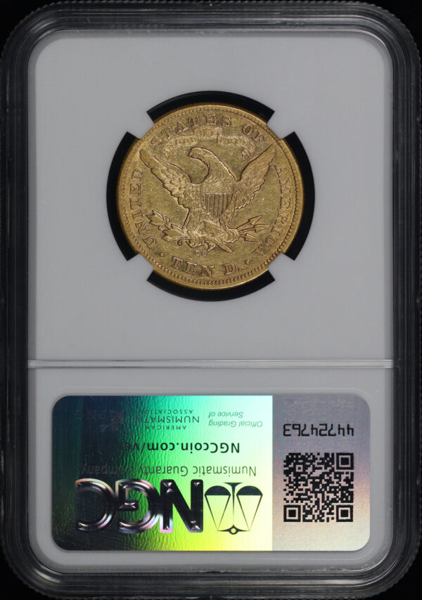 Reverse of this 1877-CC Liberty Head $10 NGC AU-53