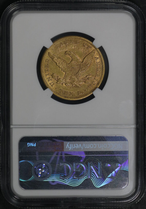 Reverse of this 1877-CC Liberty Head $10 NGC AU-55