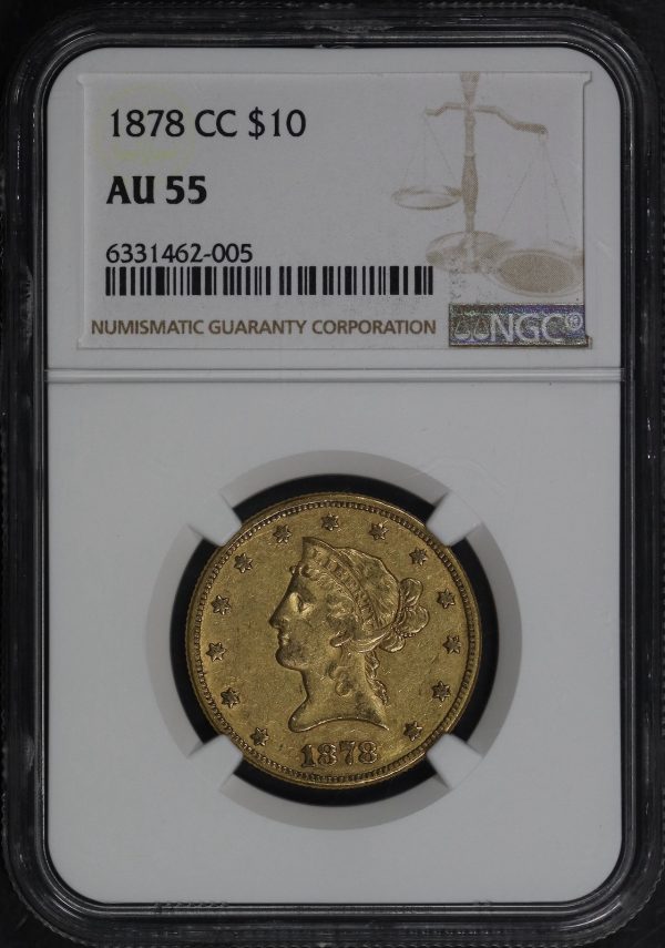 Obverse of this 1878-CC Liberty Head $10 NGC AU-55