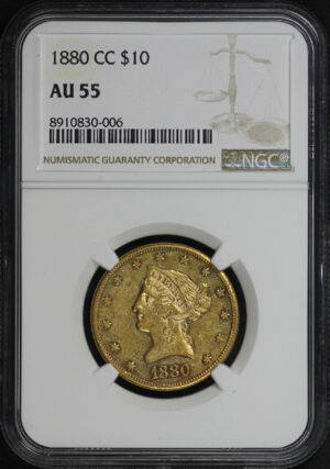 Obverse of this 1880-CC Liberty Head $10 NGC AU-55