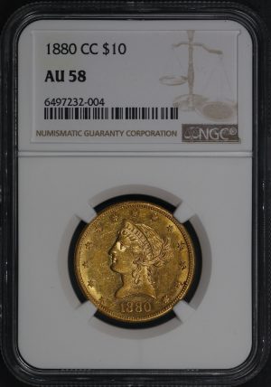 Obverse of this 1880-CC Liberty Head $10 NGC AU-58