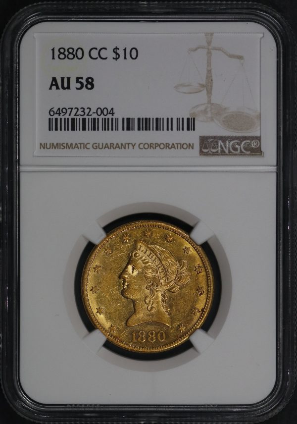Obverse of this 1880-CC Liberty Head $10 NGC AU-58