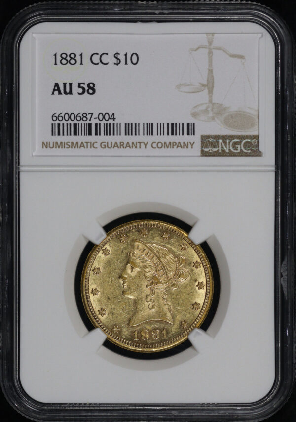Obverse of this 1881-CC Liberty Head $10 NGC AU-58