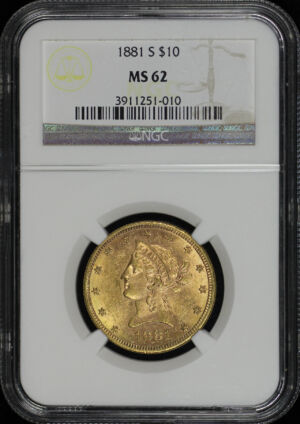 Obverse of this 1881-S Liberty Head $10 NGC MS-62