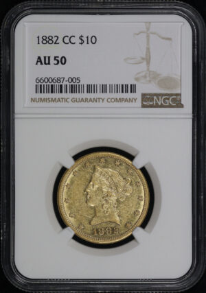 Obverse of this 1882-CC Liberty Head $10 NGC AU-50