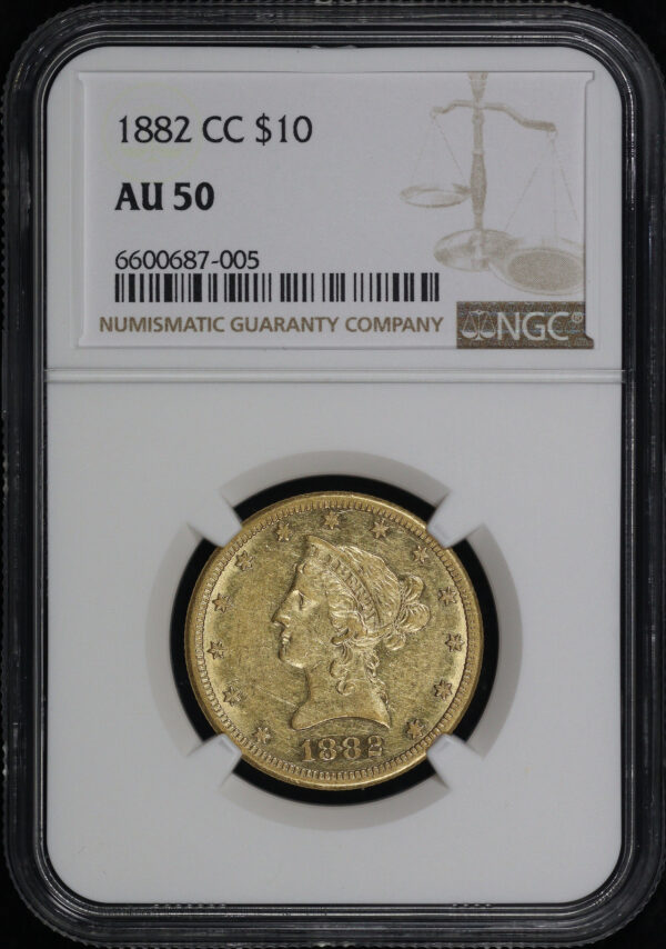 Obverse of this 1882-CC Liberty Head $10 NGC AU-50