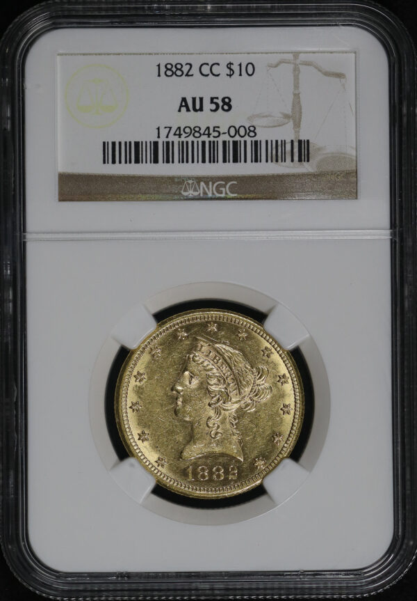 Obverse of this 1882-CC Liberty Head $10 NGC AU-58