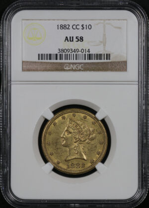 Obverse of this 1882-CC Liberty Head $10 NGC AU-58