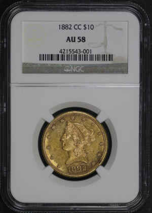 Obverse of this 1882-CC Liberty Head $10 NGC AU-58