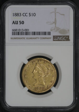 Obverse of this 1883-CC Liberty Head $10 NGC AU-50