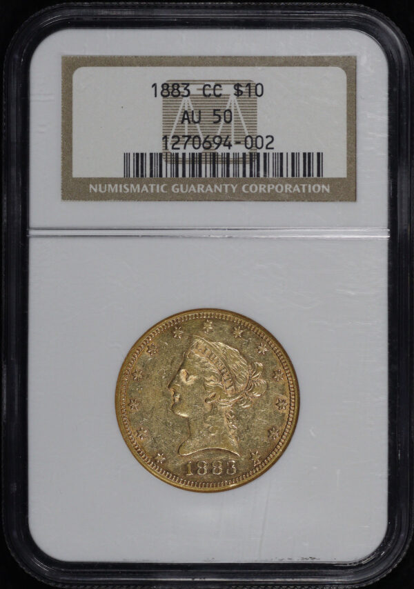 Obverse of this 1883-CC Liberty Head $10 NGC AU-50