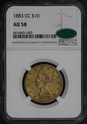 Obverse of this 1883-CC Liberty Head $10 NGC AU-58 CAC