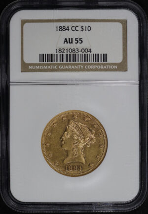 Obverse of this 1884-CC Liberty Head $10 NGC AU-55