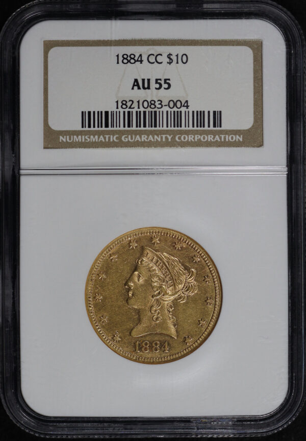 Obverse of this 1884-CC Liberty Head $10 NGC AU-55