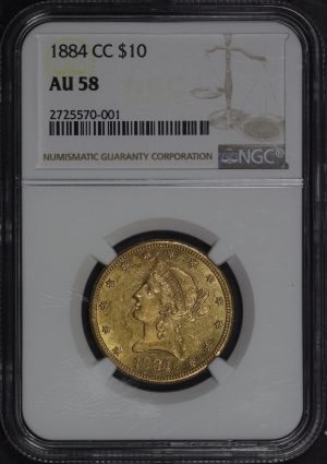 Obverse of this 1884-CC Liberty Head $10 NGC AU-58
