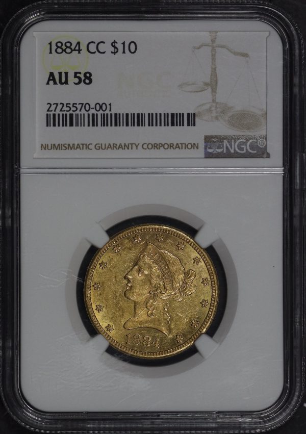 Obverse of this 1884-CC Liberty Head $10 NGC AU-58