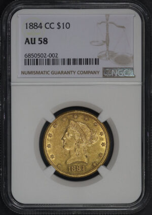 Obverse of this 1884-CC Liberty Head $10 NGC AU-58