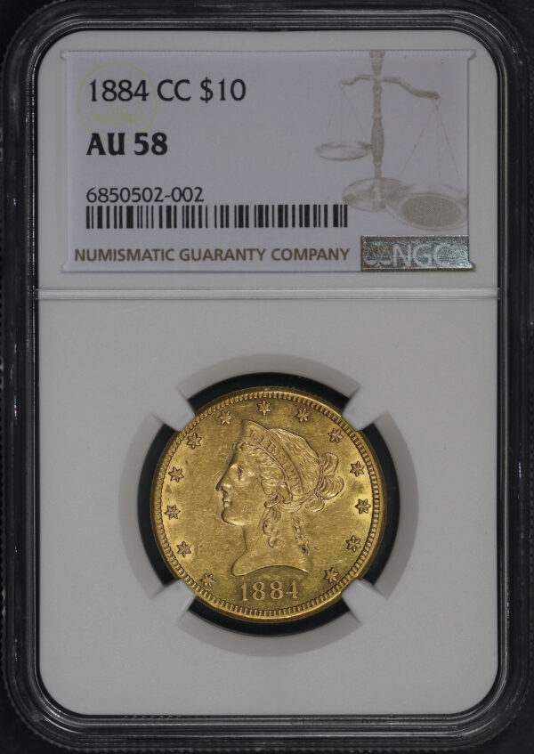 Obverse of this 1884-CC Liberty Head $10 NGC AU-58