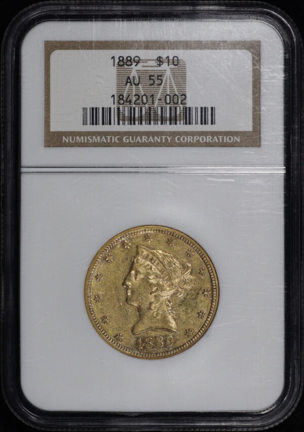 Obverse of this 1889 Liberty Head $10 NGC AU-55