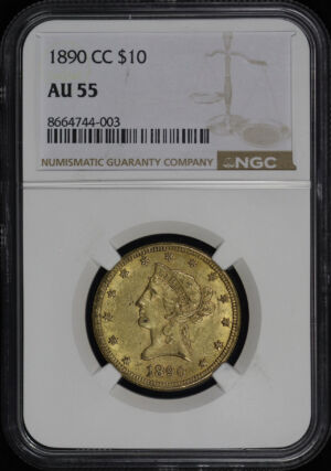 Obverse of this 1890-CC Liberty Head $10 NGC AU-55