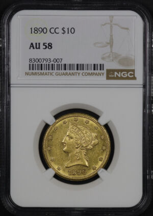 Obverse of this 1890-CC Liberty Head $10 NGC AU-58