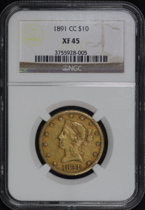 Obverse of this 1891-CC Liberty Head $10 NGC XF-45