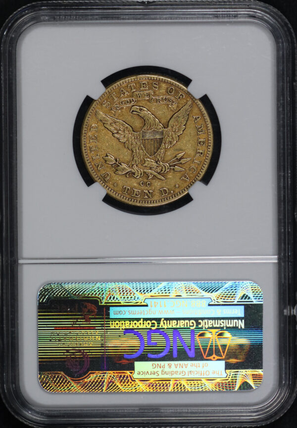 Reverse of this 1891-CC Liberty Head $10 NGC XF-45