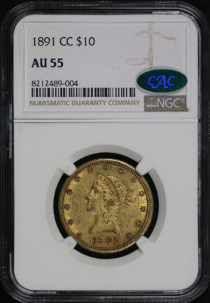 Obverse of this 1891-CC Liberty Head $10 NGC AU-55 CAC