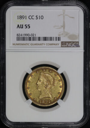 Obverse of this 1891-CC Liberty Head $10 NGC AU-55