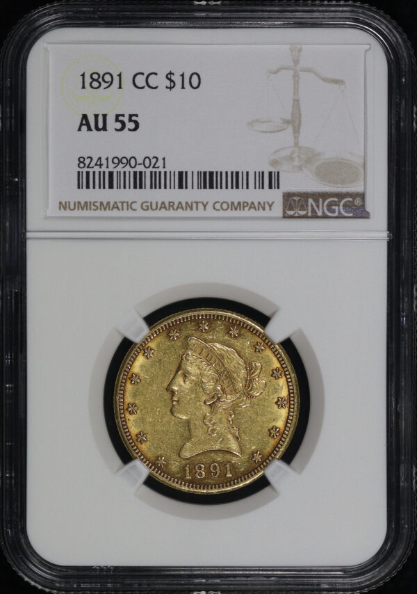 Obverse of this 1891-CC Liberty Head $10 NGC AU-55