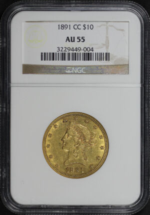 Obverse of this 1891-CC Liberty Head $10 NGC AU-55