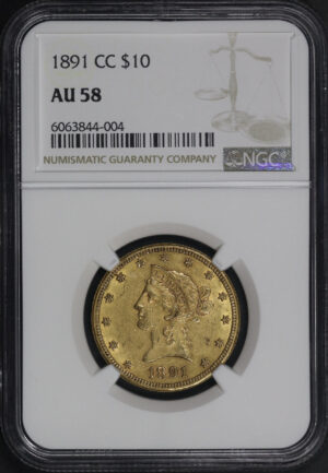 Obverse of this 1891-CC Liberty Head $10 NGC AU-58