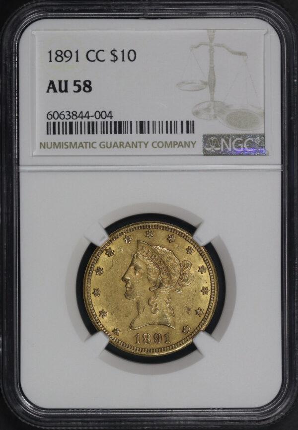Obverse of this 1891-CC Liberty Head $10 NGC AU-58