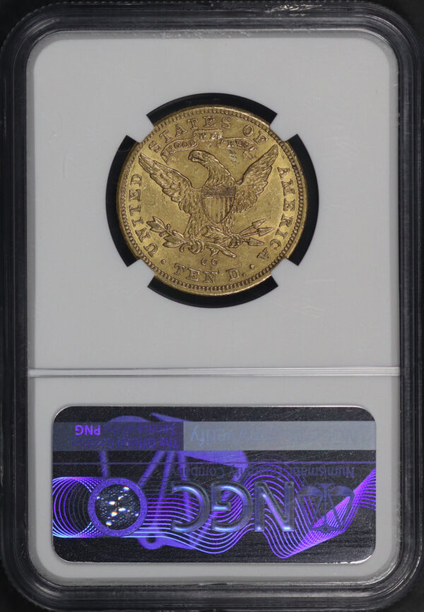 Reverse of this 1891-CC Liberty Head $10 NGC AU-58