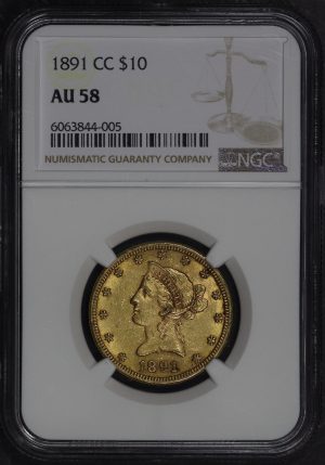 Obverse of this 1891-CC Liberty Head $10 NGC AU-58