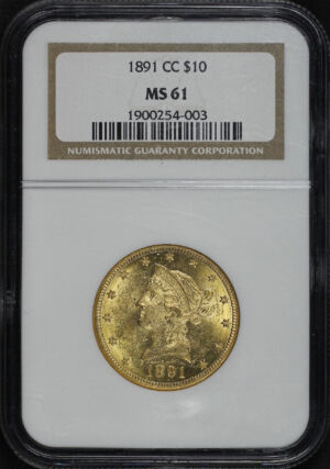 Obverse of this 1891-CC Liberty Head $10 NGC MS-61