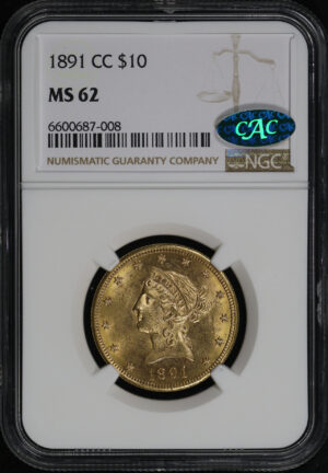 Obverse of this 1891-CC Liberty Head $10 NGC MS-62 CAC