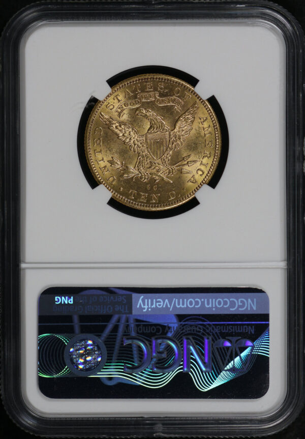 Reverse of this 1891-CC Liberty Head $10 NGC MS-62 CAC