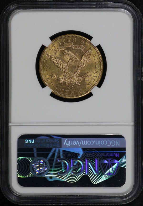 Reverse of this 1891-CC Liberty Head $10 NGC MS-63 CAC