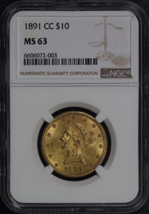 Obverse of this 1891-CC Liberty Head $10 NGC MS-63
