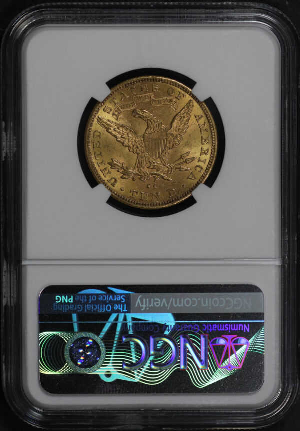 Reverse of this 1891-CC Liberty Head $10 NGC MS-63