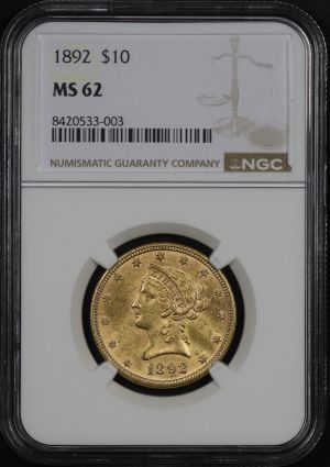 Obverse of this 1892 Liberty Head $10 NGC MS-62