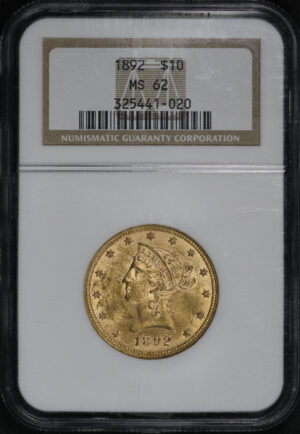 Obverse of this 1892 Liberty Head $10 NGC MS-62