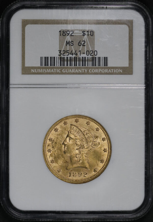Obverse of this 1892 Liberty Head $10 NGC MS-62