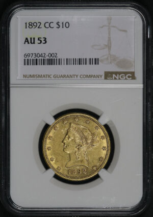 Obverse of this 1892-CC Liberty Head $10 NGC AU-53